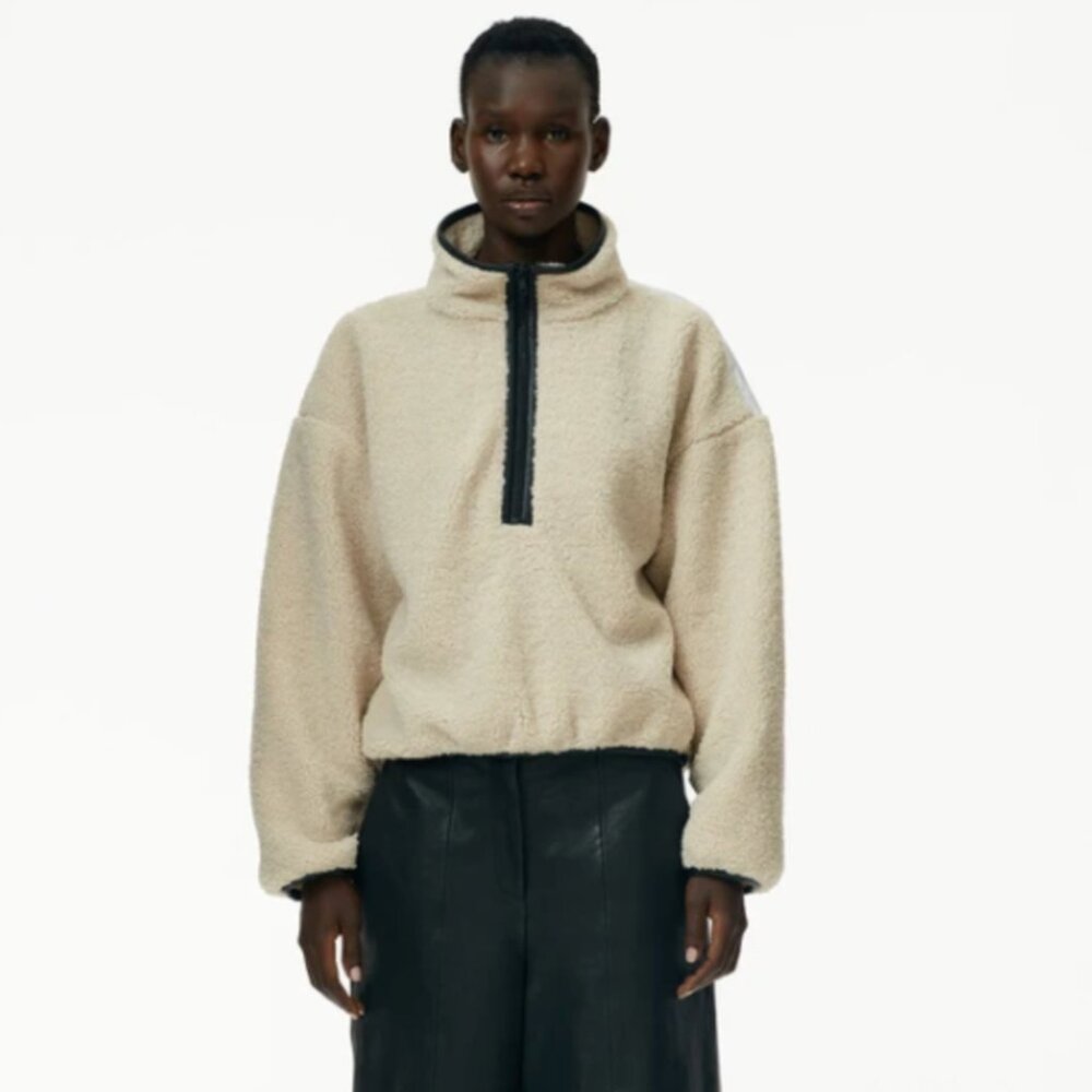 Tibi Cozy Fleece Zip-Up Anorak in Oatmeal
